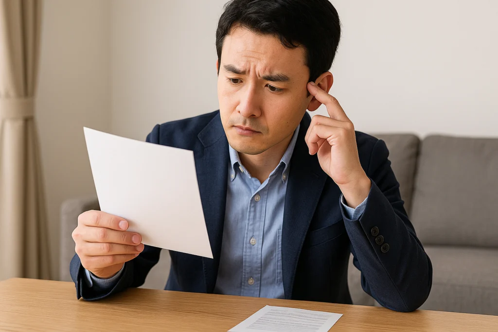 書類を見て「ん？」と思っている男性