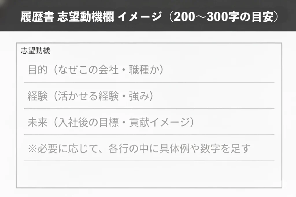 履歴書 志望動機欄に記載する内容のイメージ