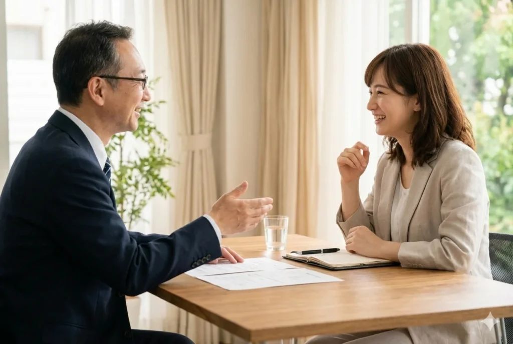 面接練習のフィードバックを受ける女性