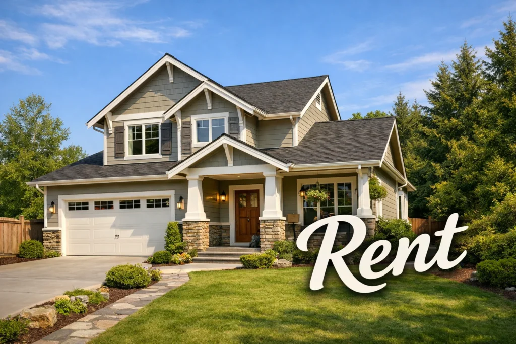 立派な家の画像にRentの文字