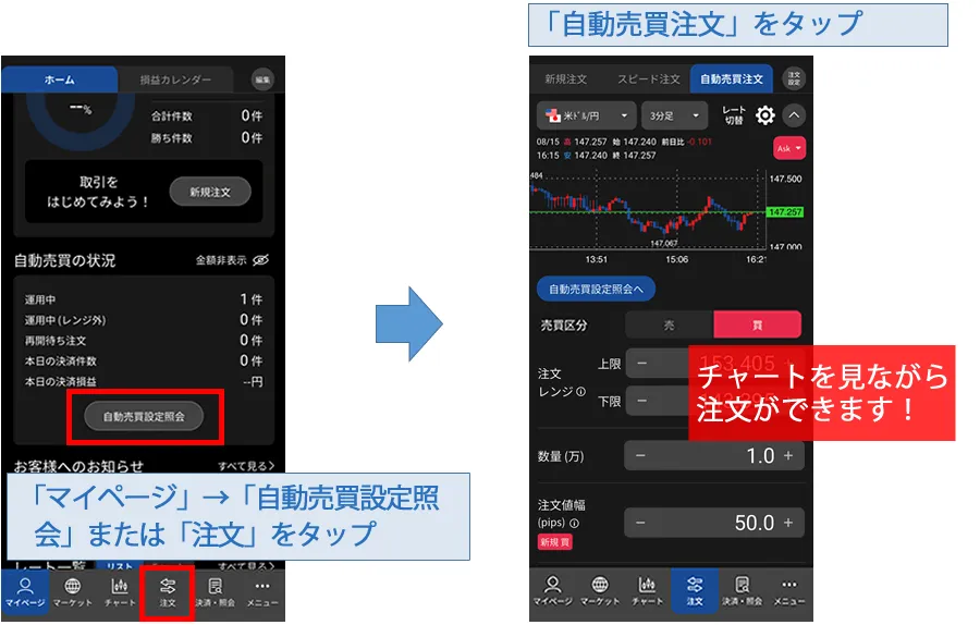 自動売買の注文方法(スマートフォンをご利用の方) | FX | 松井証券
